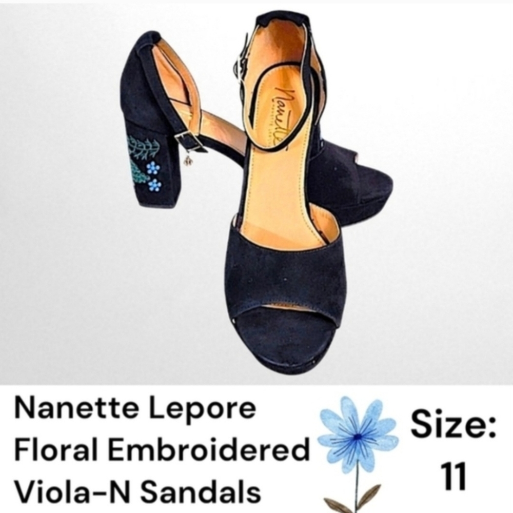 Nanette Lepore Black Embroidered Sandals